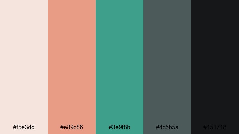 dusty coral film grain coral green color palette with hex codes
