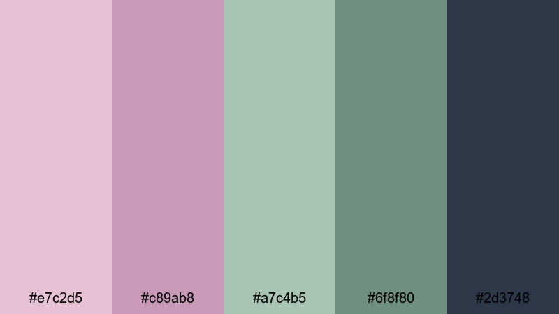 dusty mauve sage pink green color palette with hex codes