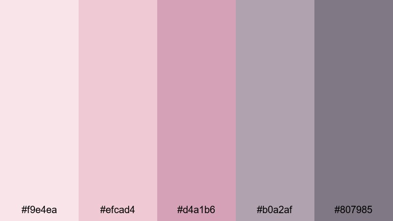 dusty petal dream pink gray color palette with hex codes