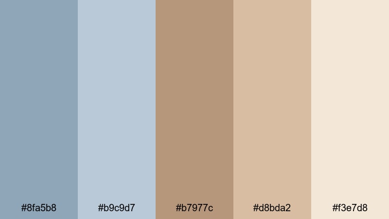 dusty porcelain sky brown blue color palette with hex codes