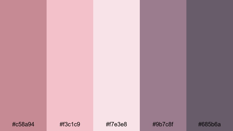 dusty rose daydream rose pink color palette with hex codes