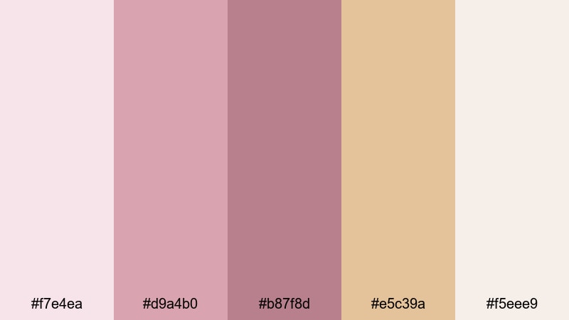dusty rose keepsake pink gold color palette with hex codes