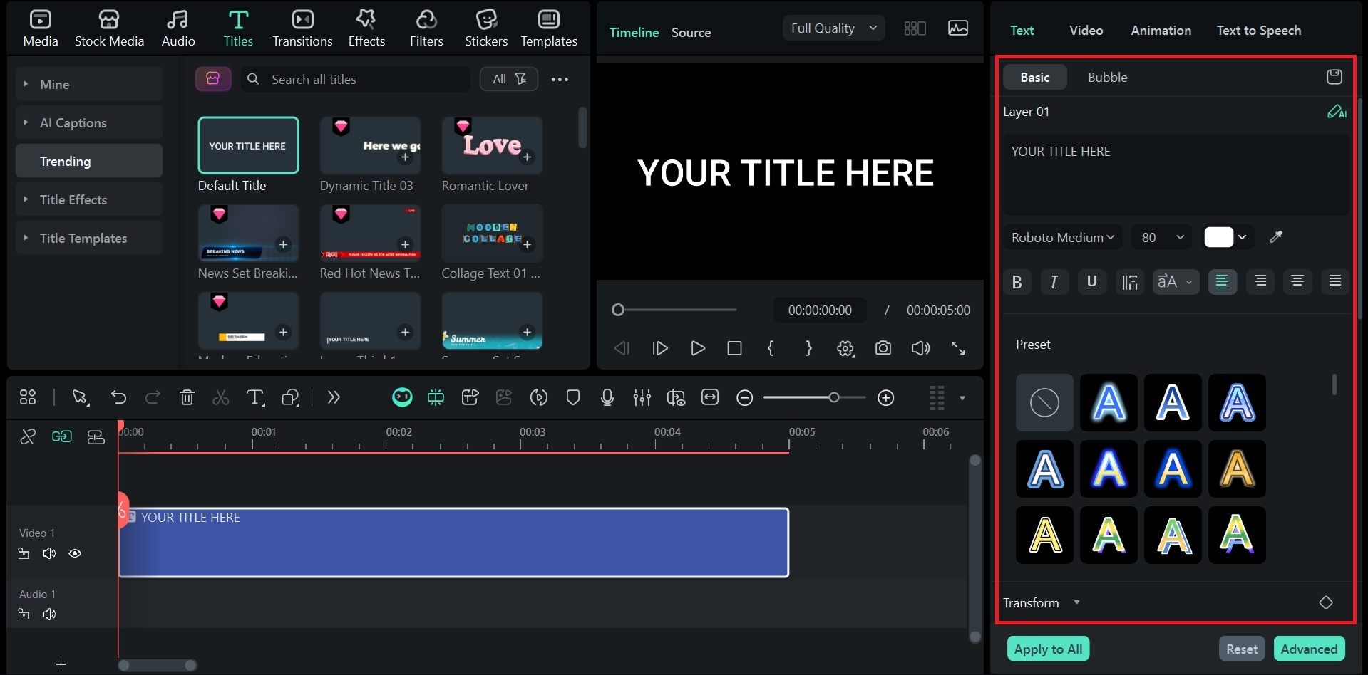 adding style to timeline filmora