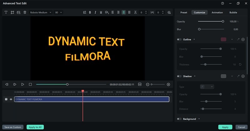 advanced text customization filmora