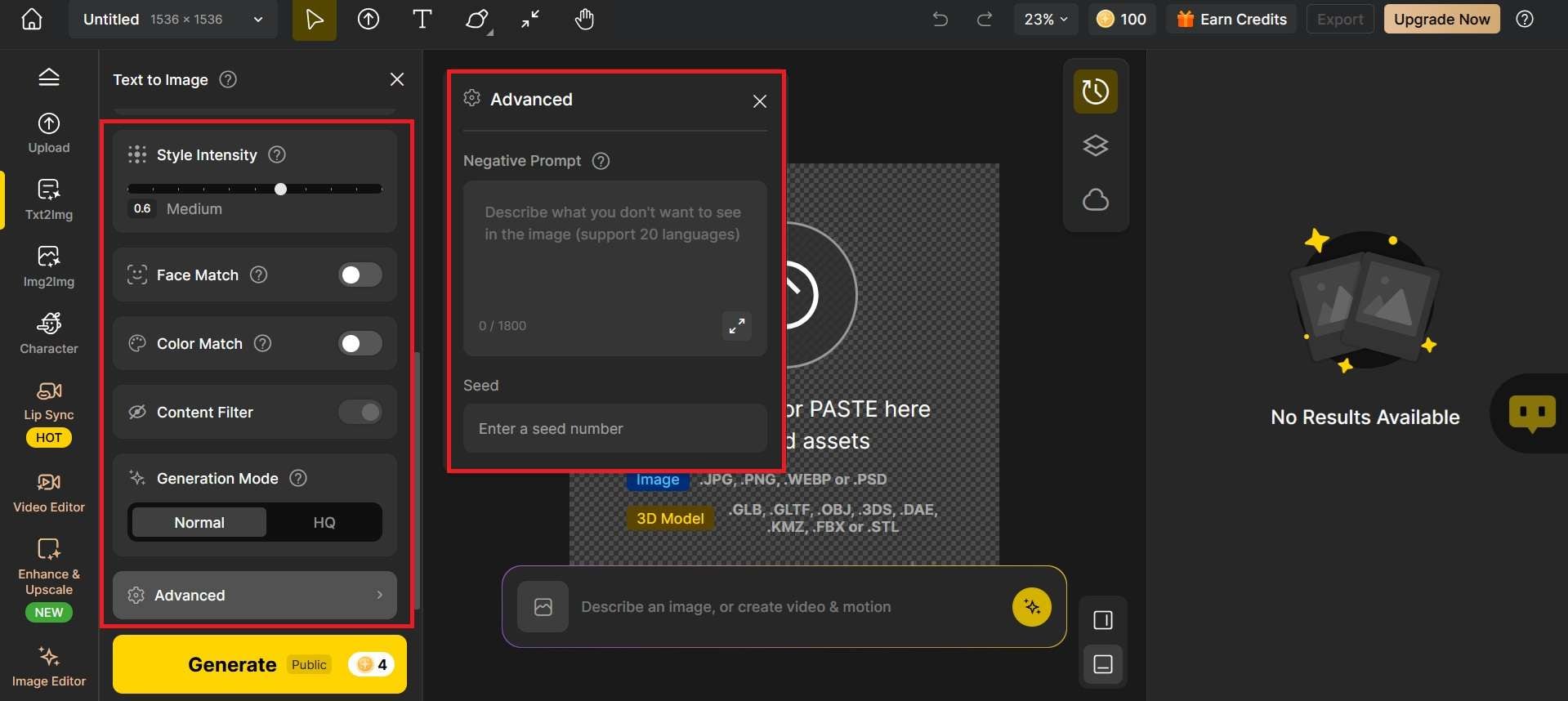 dzine ai advanced settings