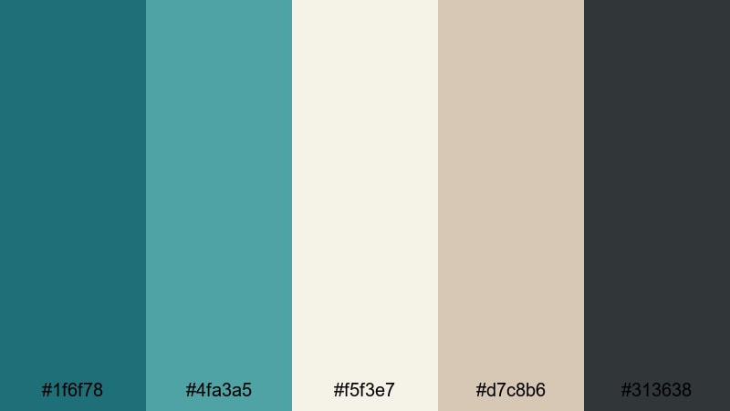 eames studio teal mid century modern color palette with hex codes