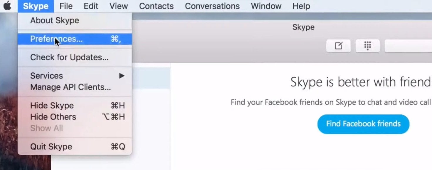 open skype's preferences