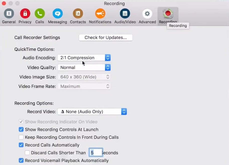 adjust the ecamm call recorder's settings