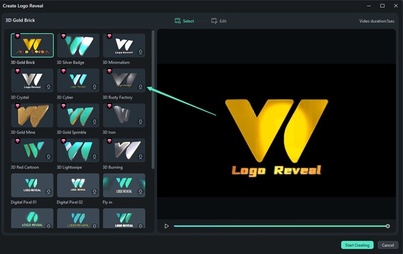 start creating logo reveal