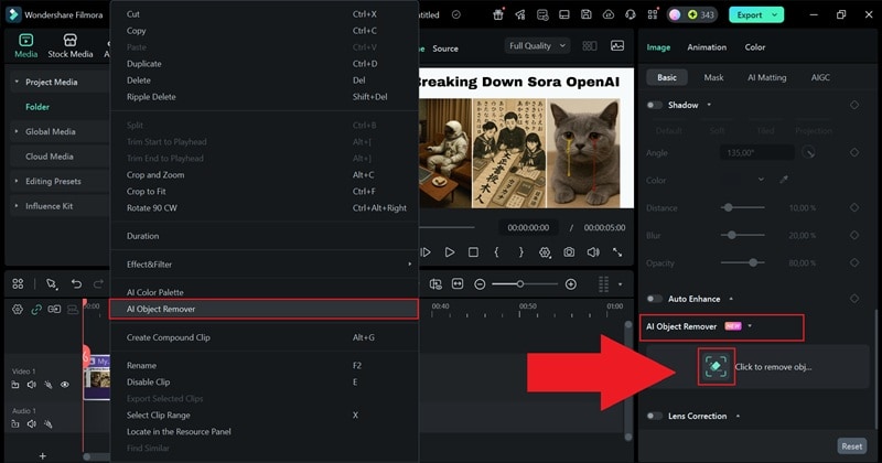 ouvrir la fonctionnalité object remover