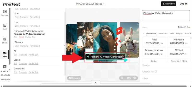 sélectionner le texte à modifier dans l’image