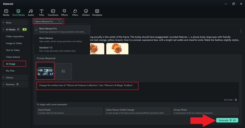 saisir le prompt et cliquer sur générer