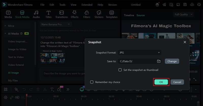 cliquer sur OK pour enregistrer sur l’appareil