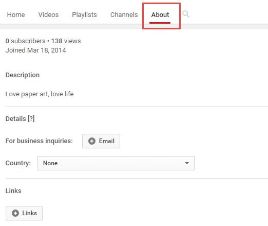 Edit YouTube Channel Description - About 