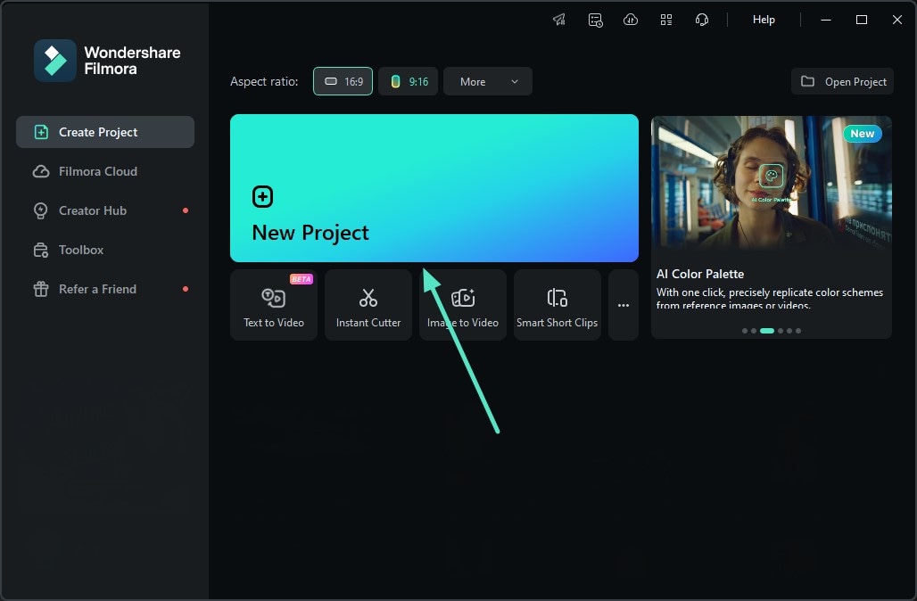 new project on filmora