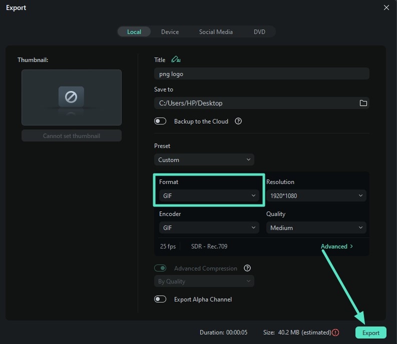 export as gif filmora