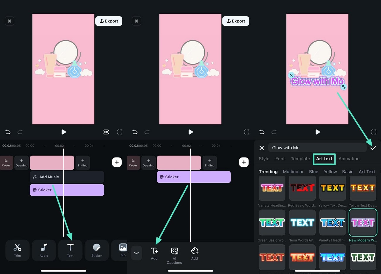 add relevant text filmora app