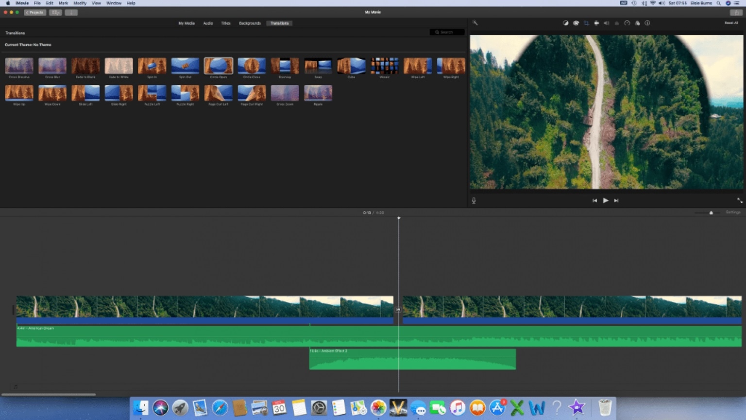 добавить переходы в imovie