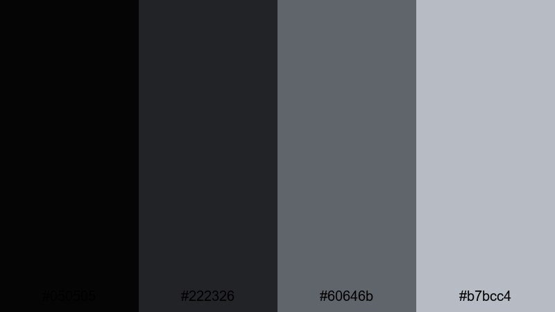 editorial ink and steel black silver color palette with hex codes