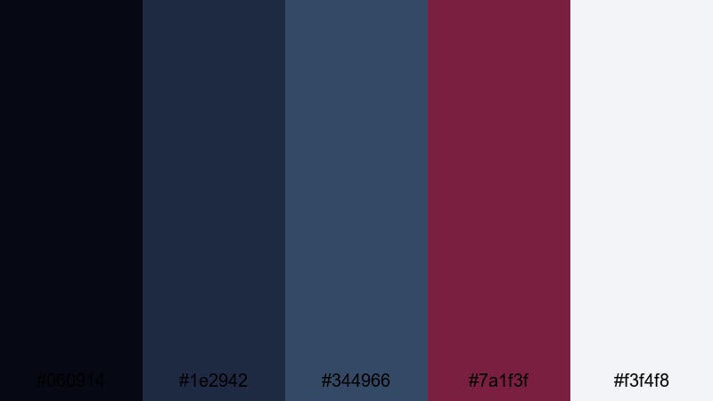 editorial ink wine blue burgundy color palette with hex codes