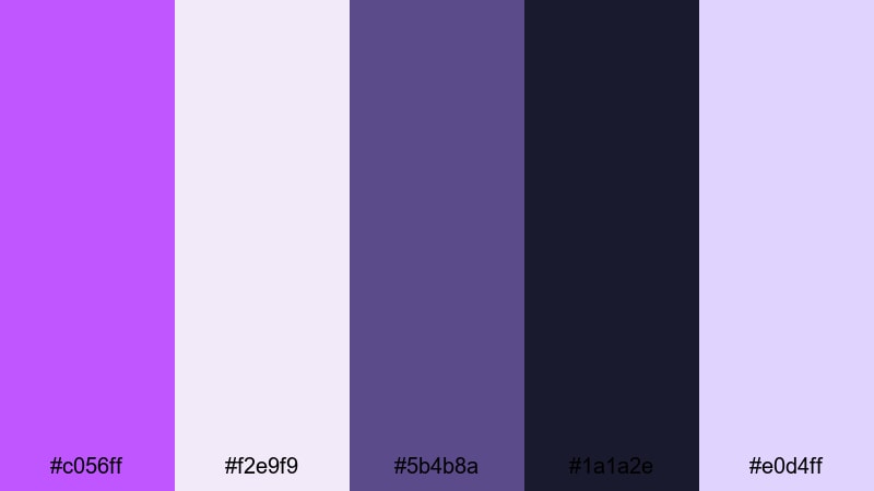 editorial luxe violet heliotrope color palette with hex codes