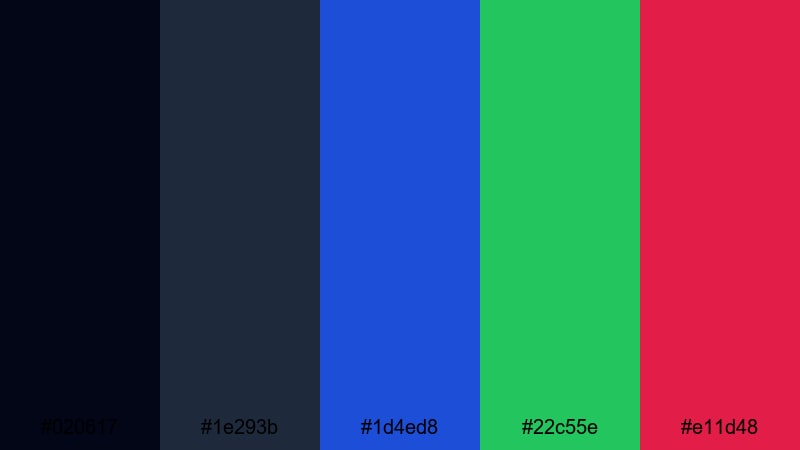 editorial tech accent blue green red color palette with hex codes