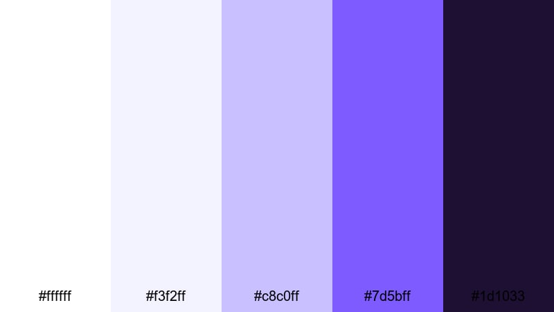 editorial violet headlines white purple color palette with hex codes
