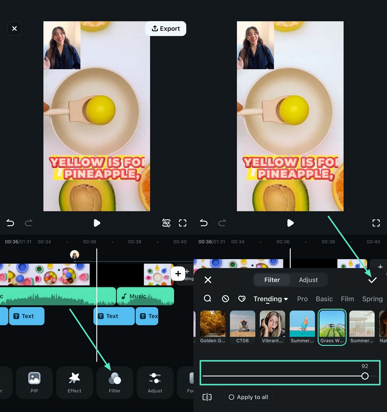 visual appearance of video with filters