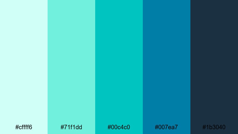 electric boardwalk night blue mint green color palette with hex codes