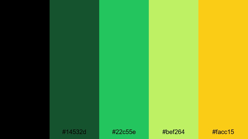 electric forest dawn black green yellow color palette with hex codes