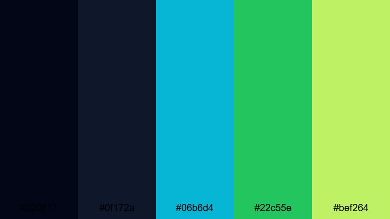 electric harbor pop black green blue color palette with hex codes