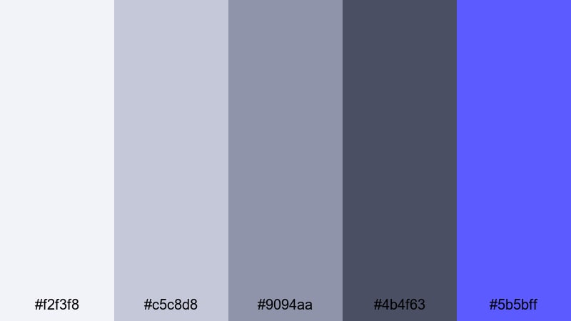 electric indigo chrome gray silver color palette with hex codes