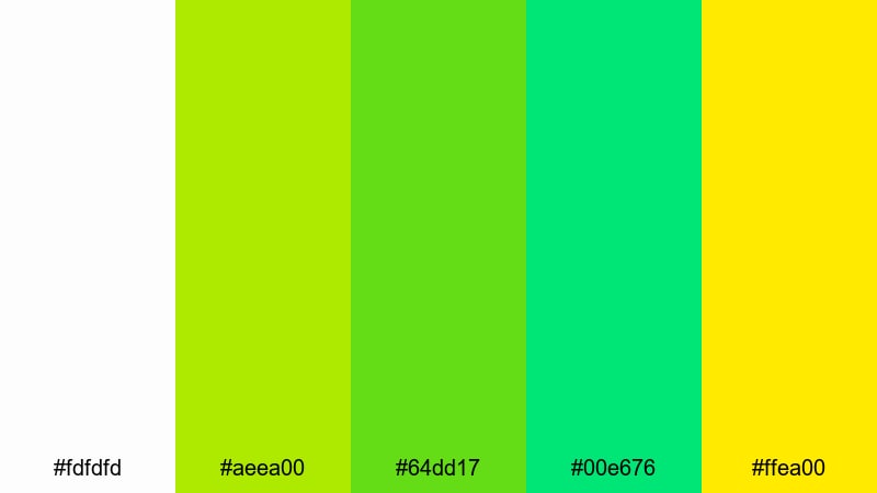 electric lime splash white green yellow color palette with hex codes