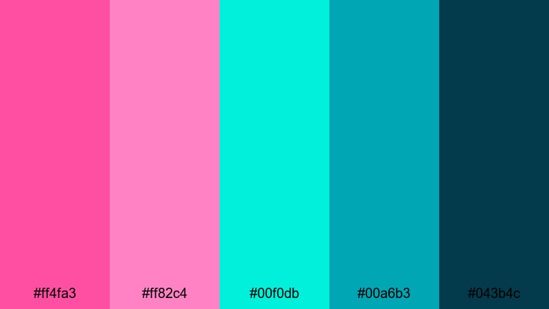 electric mermaid pop pink teal color palette with hex codes