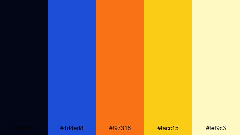 electric midnight pop midnight blue color palette with hex codes