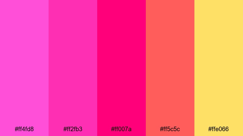 electric neon crush pink color palette with hex codes