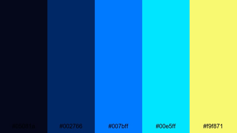 electric neon navy pop navy blue color palette with hex codes