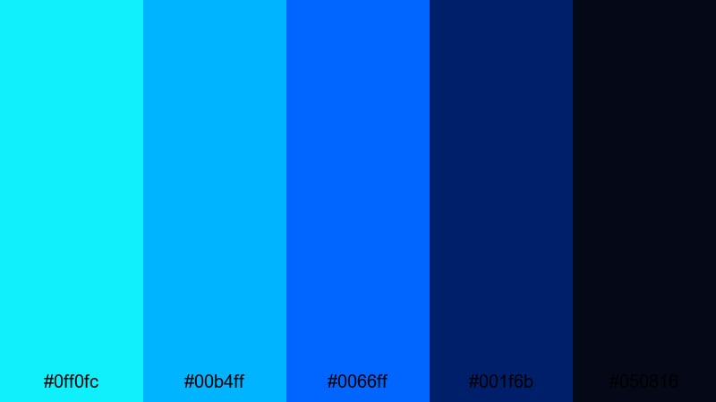 electric neon surf blue color palette with hex codes
