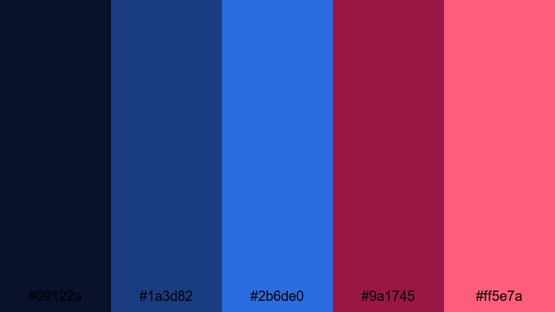 electric royal clash blue maroon color palette with hex codes