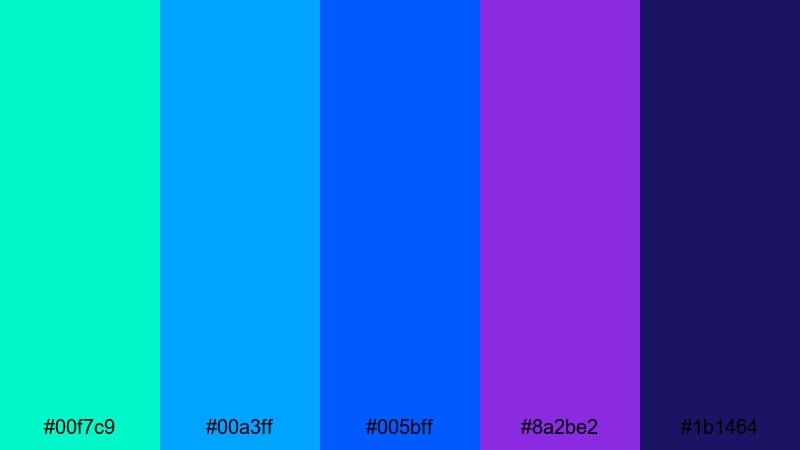 electric skyline pop green blue purple color palette with hex codes