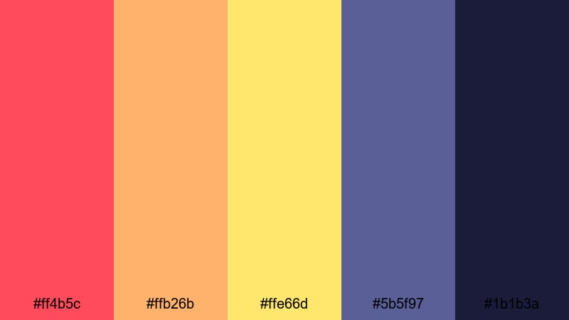 electric sunset frames aesthetic color palette with hex codes