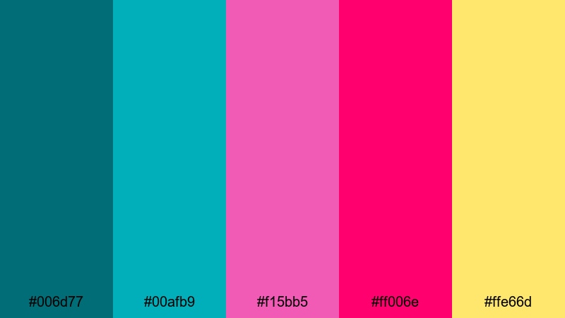 electric tide festival teal magenta color palette with hex codes