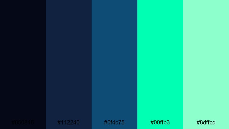 electric tide fusion black blue green color palette with hex codes
