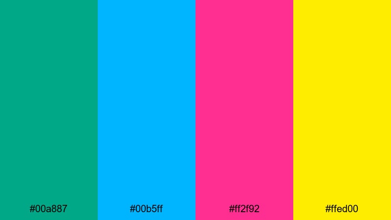 electric tropic crush green blue pink color palette with hex codes