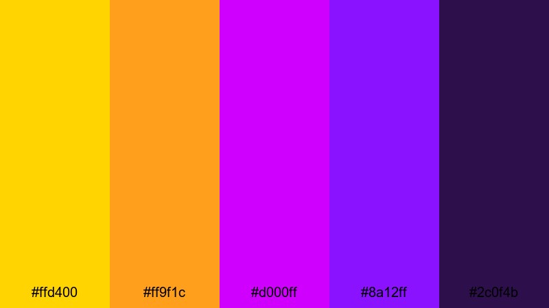 electric violet citrus yellow purple color palette with hex codes