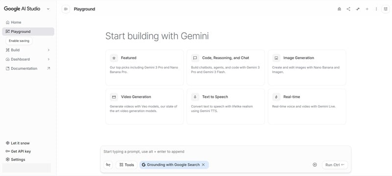 google ai studio homepage