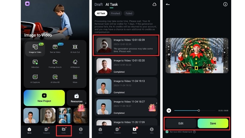 preview, edit, and save the video