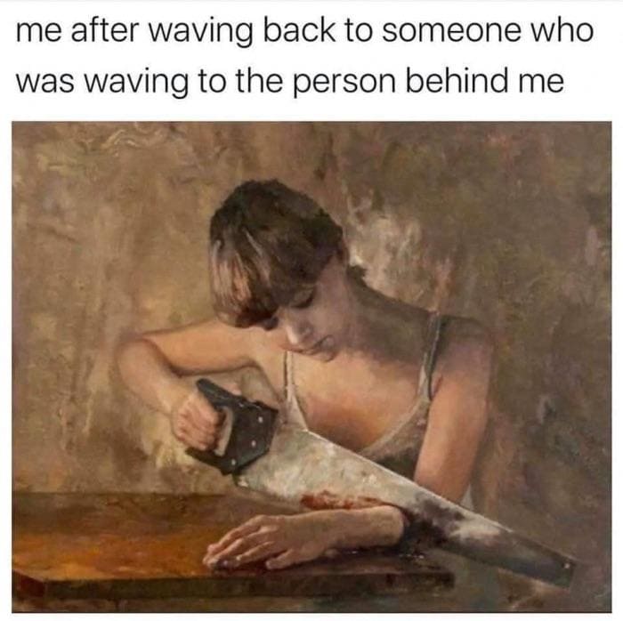 embarrassing waving at wrong person meme