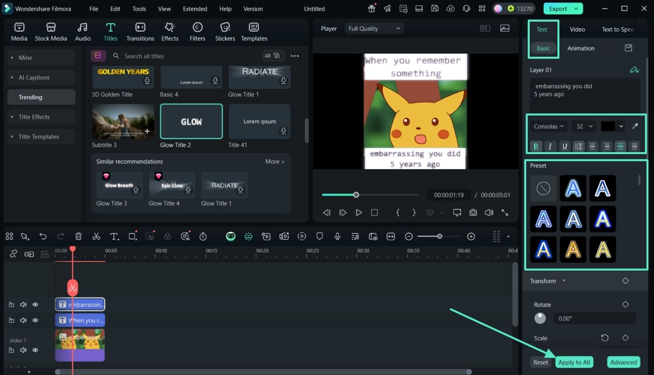 edit text properties of meme