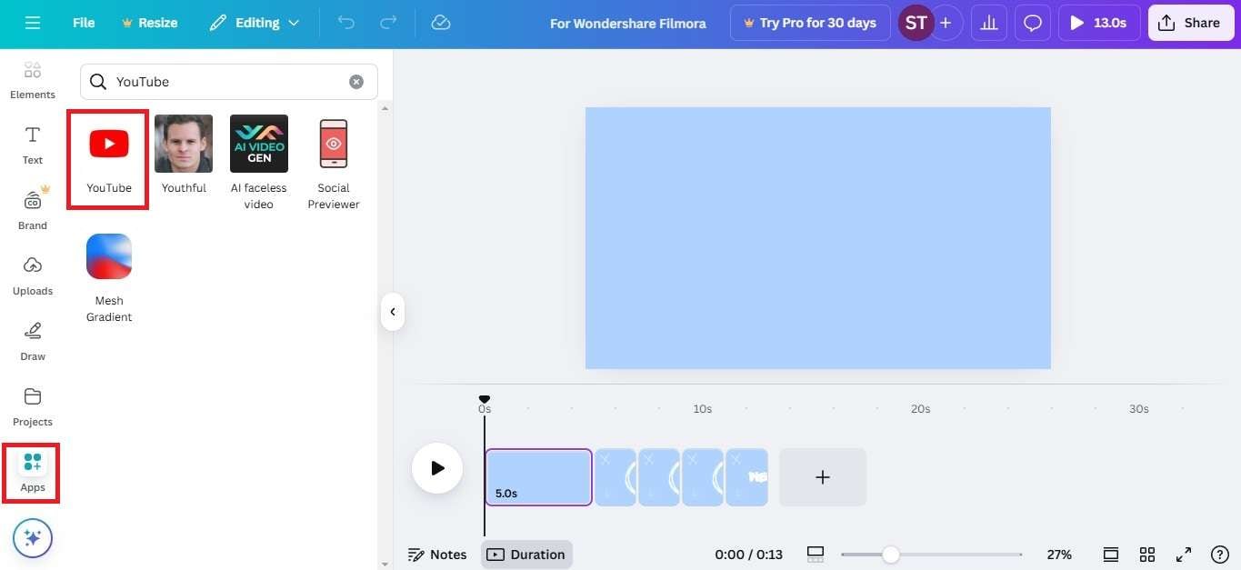 youtube app in canva